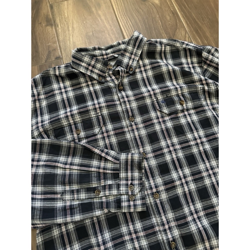 Carhartt Mens 2XL Relaxed Fit Plaid Button Down Shirt Black White 101297 001